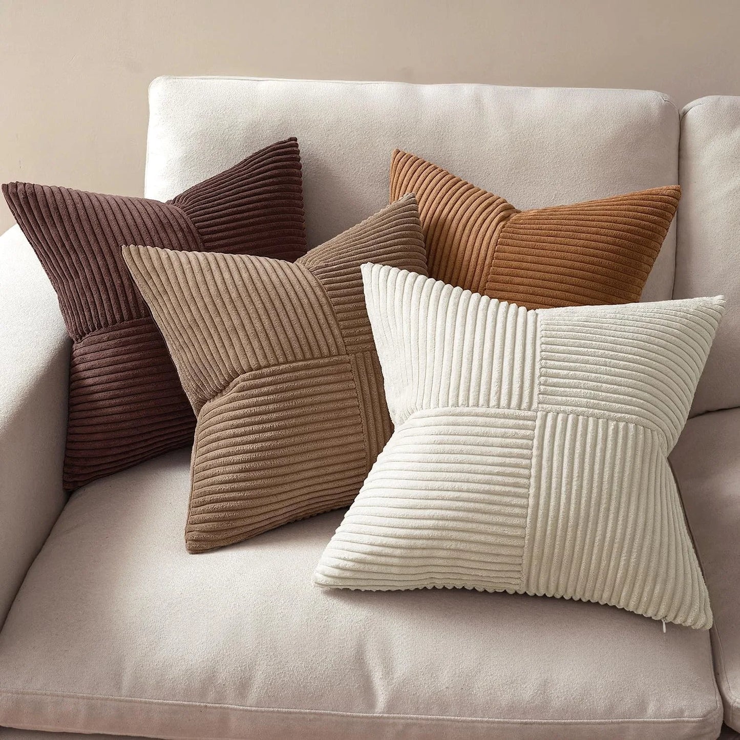 Corduroy Patchwork Pudebetræk– Minimalistisk Boho Stil