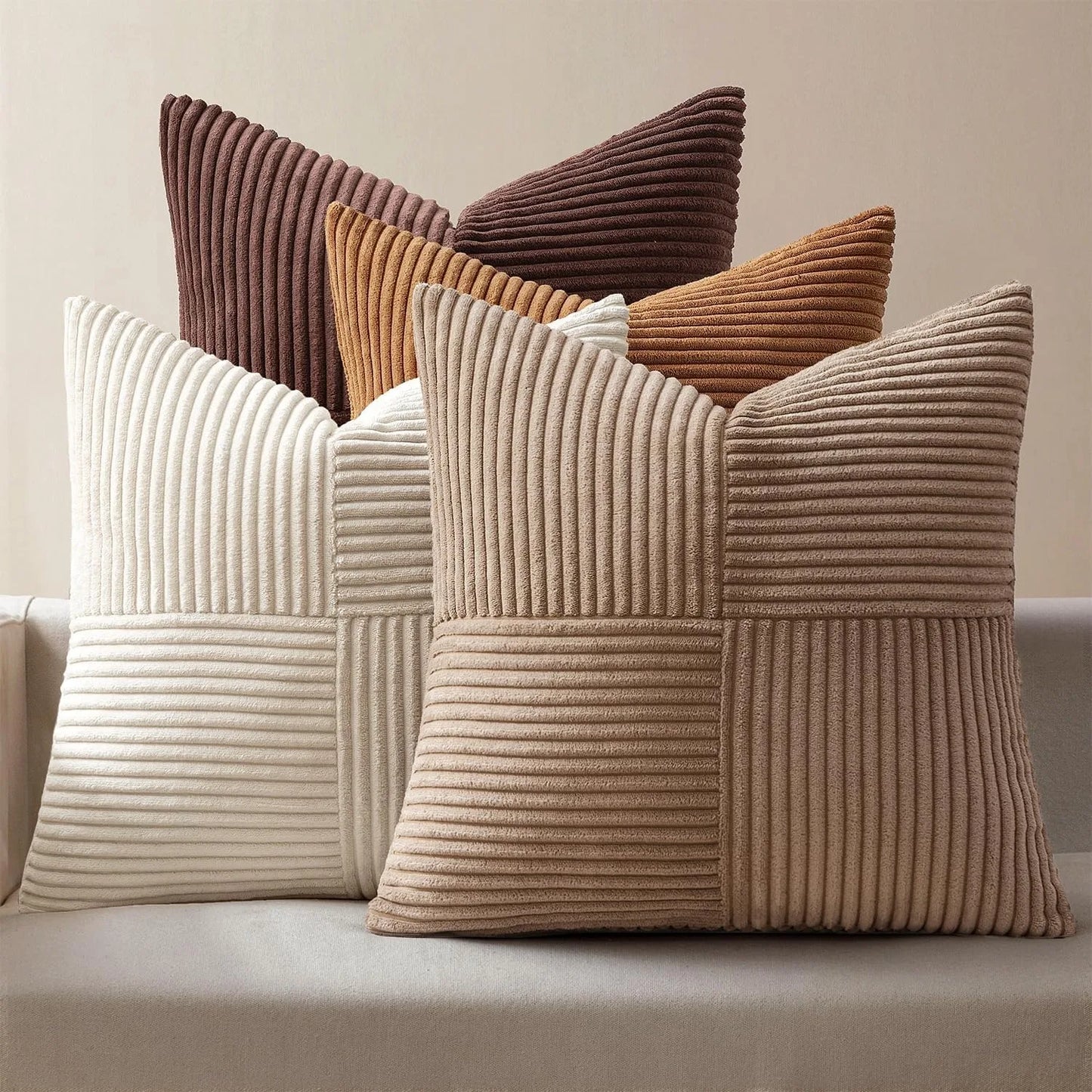 Corduroy Patchwork Pudebetræk– Minimalistisk Boho Stil
