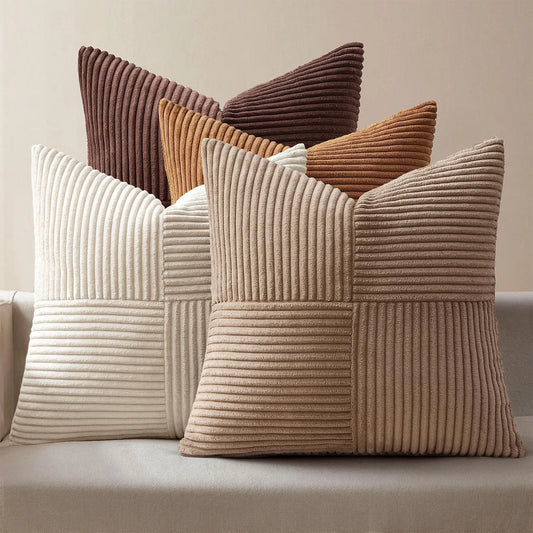 Corduroy Patchwork Pudebetræk– Minimalistisk Boho Stil