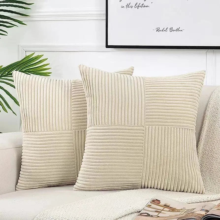 Corduroy Patchwork Pudebetræk– Minimalistisk Boho Stil
