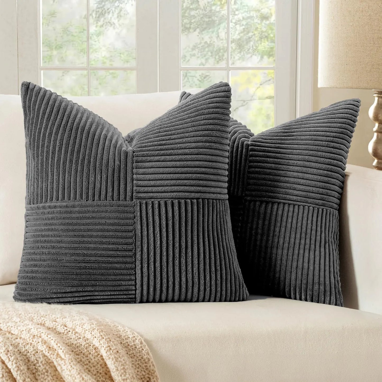 Corduroy Patchwork Pudebetræk– Minimalistisk Boho Stil